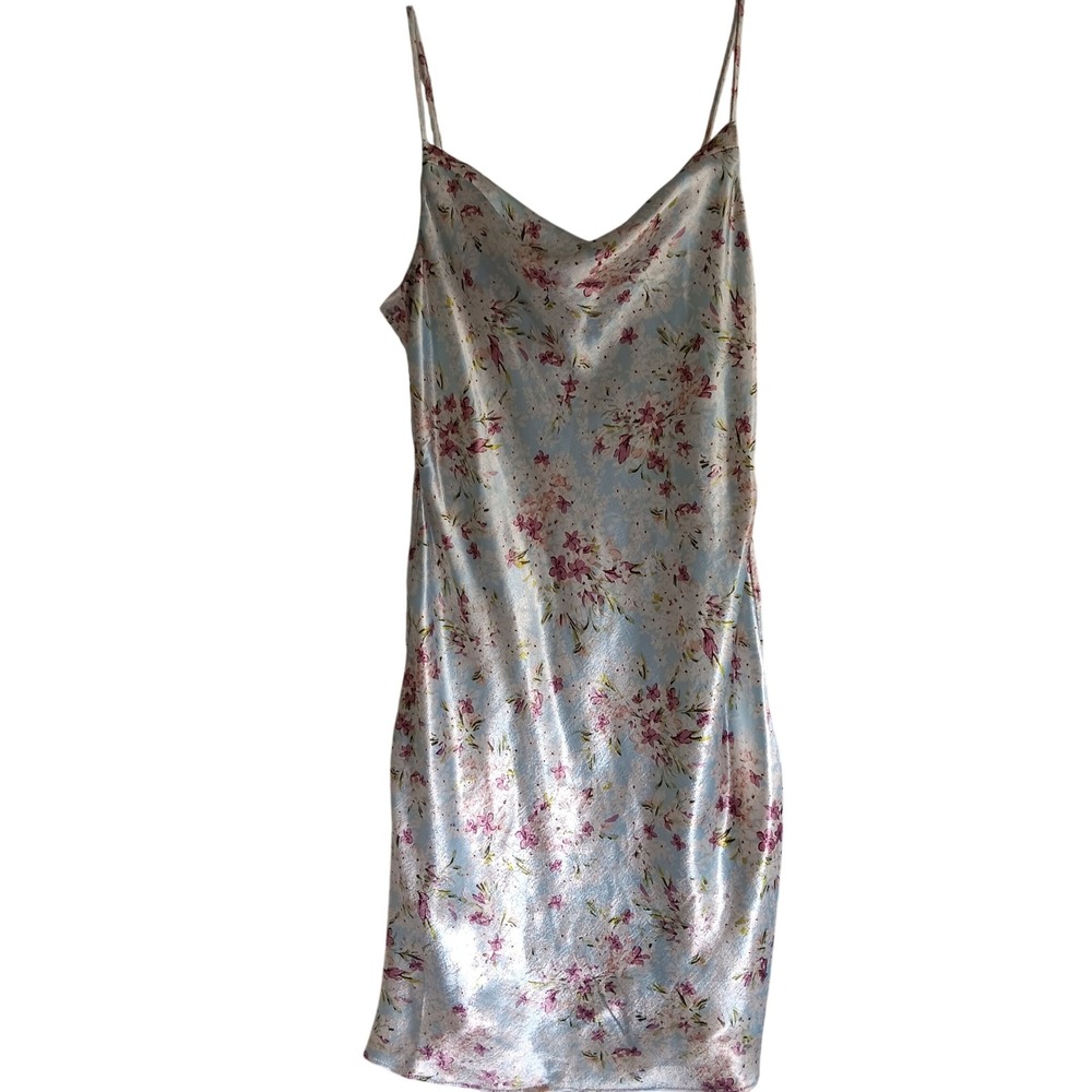 BCBGeneration Slip Dress Womens 4 Blue Floral Cowl Neck Satin Midi